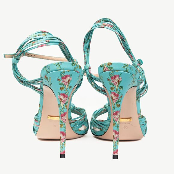 Gucci Allie Light-Blue Floral-Print Leather Knotted High-Heel Sandals - Picture 3 of 11
